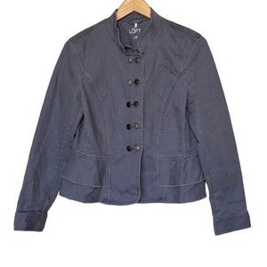 Ann Taylor Loft Blue Gray Utility Peplum Button Up Jacket 10